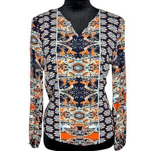 SHEIN Navy Blue Multi Notched Collar Long Sleeved Blouse size 6 Medium